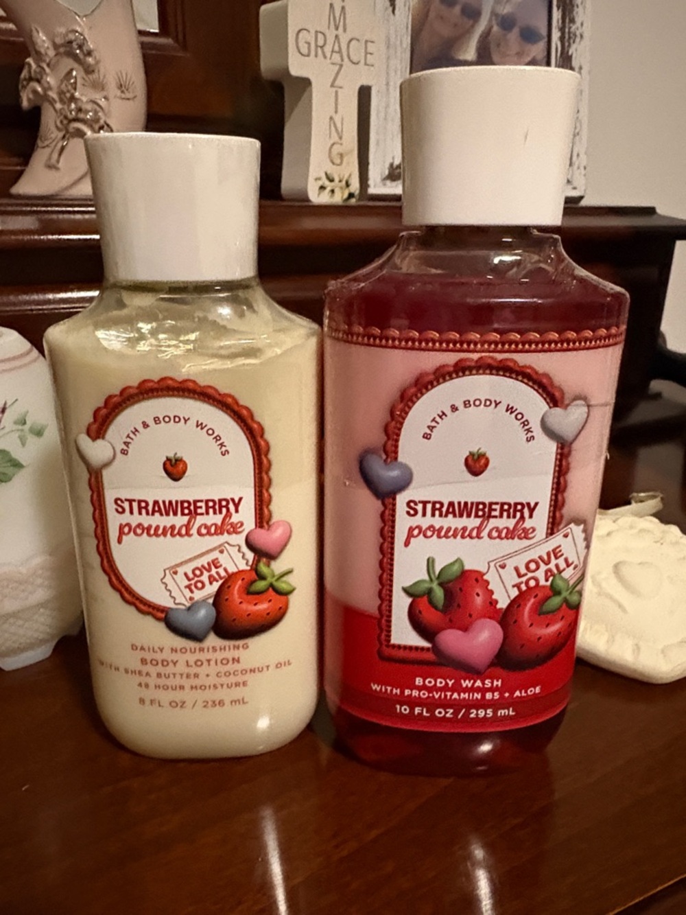 Bath & Body Works Strawberry Pound Cake Lotion & Body Wash Set - Pink/Red